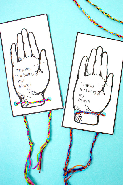 Free Printable Hand Friendship Bracelet Valentines for kids- DIY Holiday