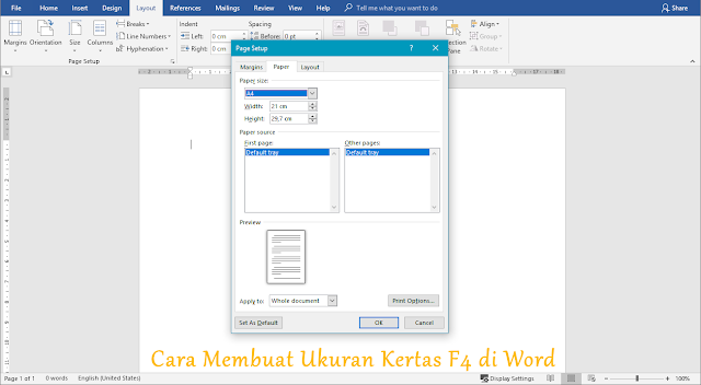 cara membuat ukuran kertas f4 di microsoft word