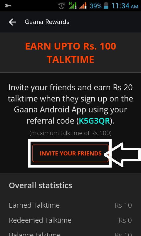 GAANA APP offer INVITE FRIENDS GET RS. 100 FREE RECHARGE