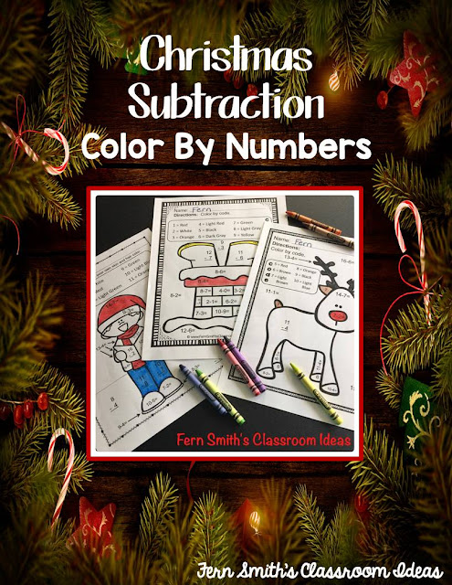 FIVE Color By Number Christmas Mixed Subtraction Facts!