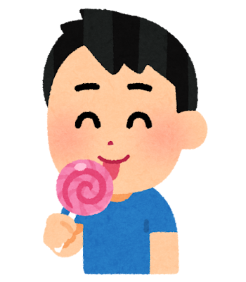 棒付きキャンディを食べる子供のイラスト（男の子）