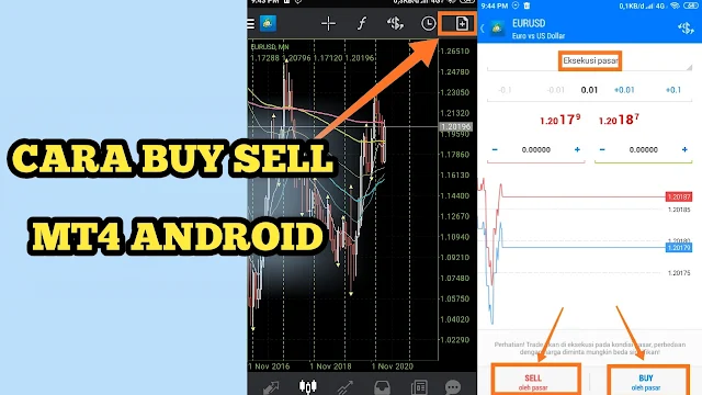 Cara Buy dan Sell di MT4 Android Buka aplikasi MT4 Klik menu (+) pojok kanan atas  Tentukan Stop Loss (kerugian) and Profit (Laba)