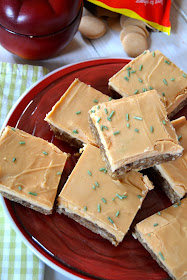 Nanaimo bars with apple flavoured custard buttercream topped with caramac