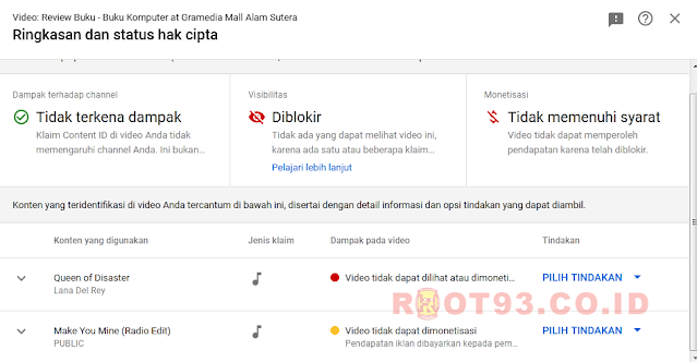 contoh video yang terkena copyright musik