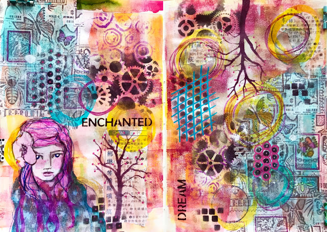 mixed media pages built in the Mother Leda Sketchbook