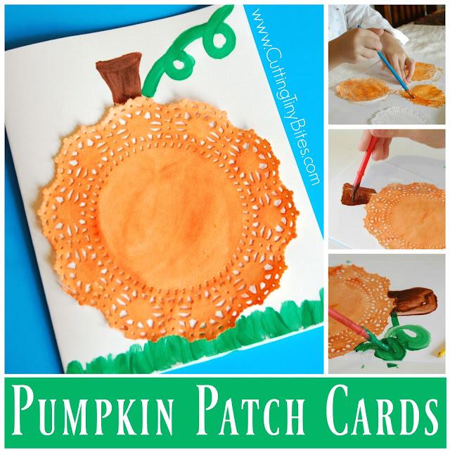 Fall or Halloween pumpkin patch card craft for preschool or elementary children. Simple materials, easy, and cute!