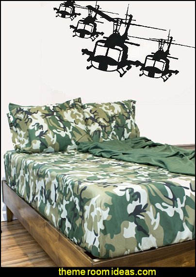 camo bedding Helicopter Fleet wall decals military theme bedrooms