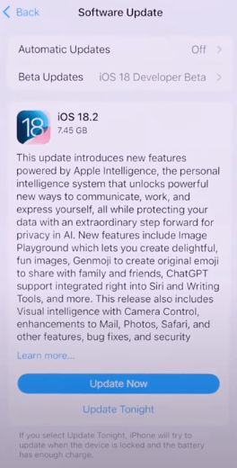 IOS18.2 업데이트화면