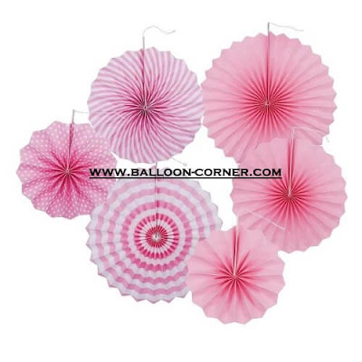 Paper Fan Set 6 Pcs Warna Pink