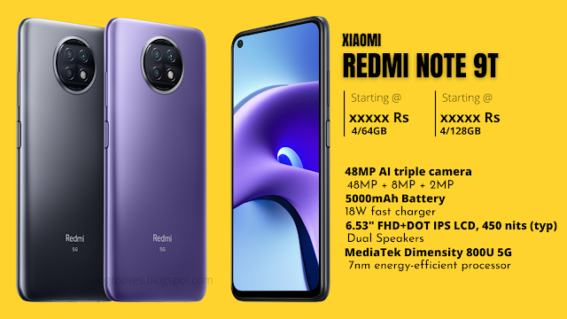 Xiaomi Redmi Note 9T full Mobile Specification with latest price details