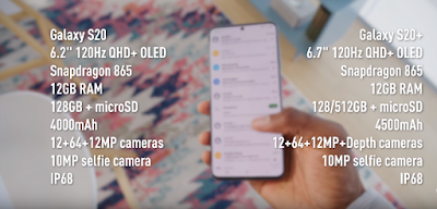 Samsung S20 and S20 Plus Specs