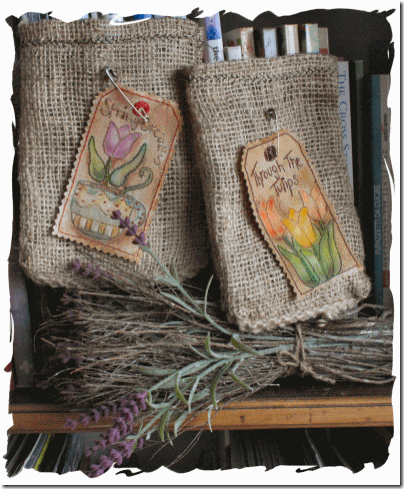 tulips stitcheries burlap bags