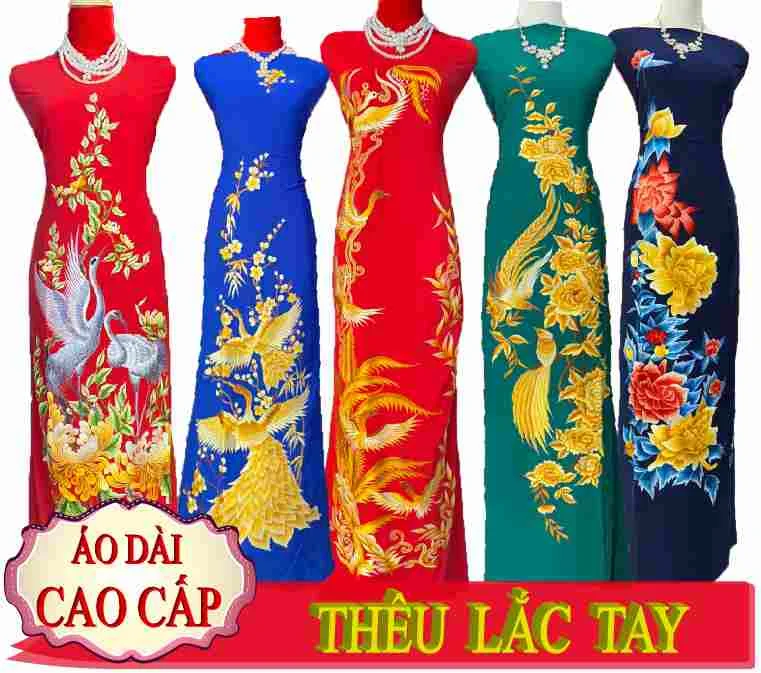 Vải áo dài thêu lắc tay đẹp trên chất vải Thái Tuấn