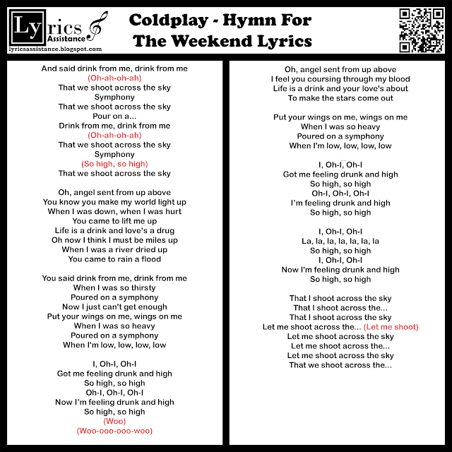 Coldplay - Hymn For The Weekend Lyrics | lyricsassistance.blogspot.com