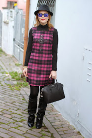 blugirl folies check dress, tartan dress, givenchy lookalike boots, Fashion and Cookies, fashion blogger