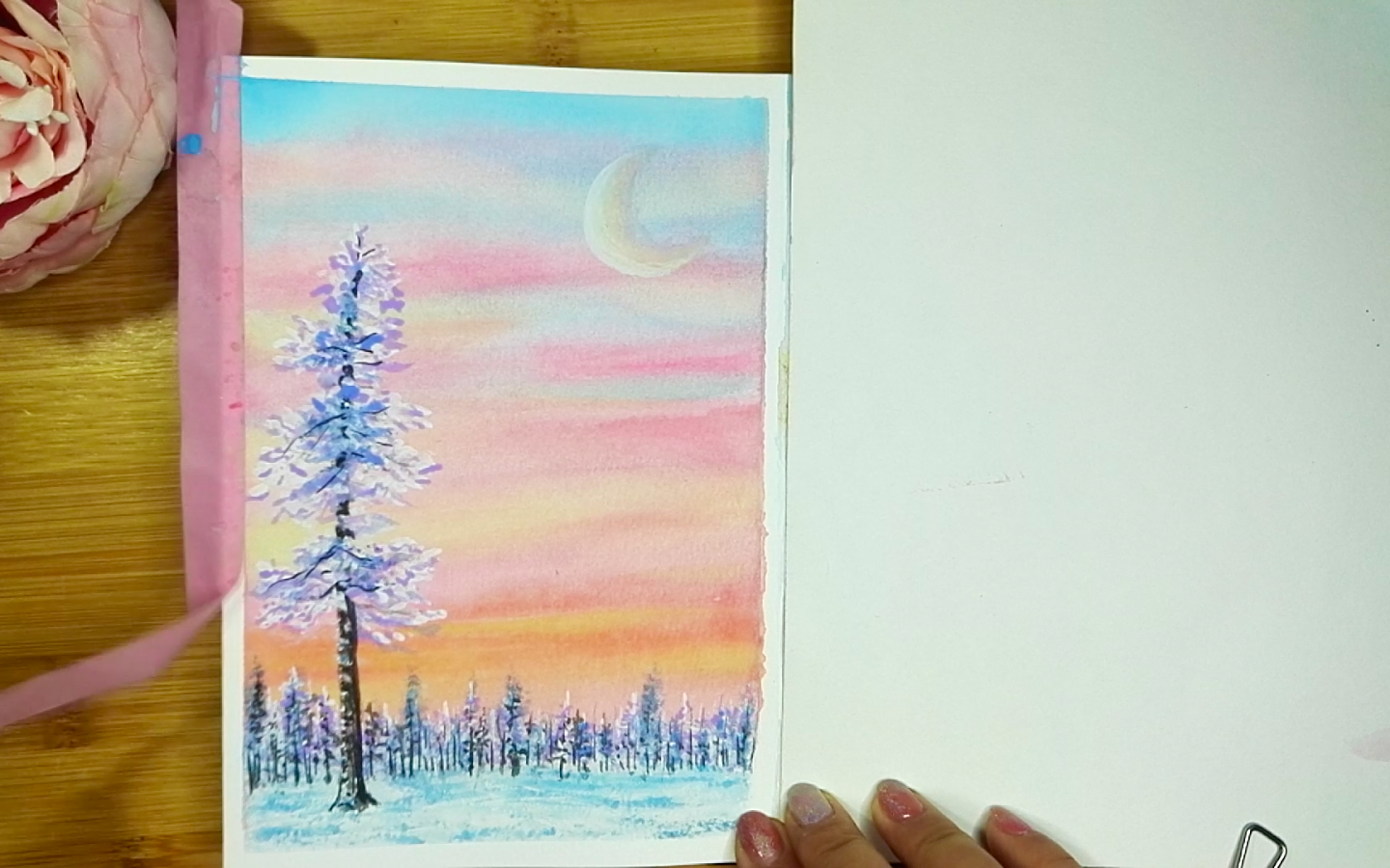 How to draw a watercolor autumn tree& winter landcape step by step tutorial easy