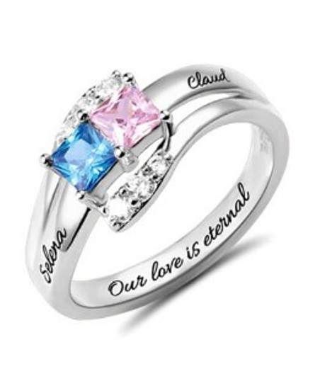 Custom Engraved Two Birthstones Ring Sterling Silver (Price: $ 39.95)