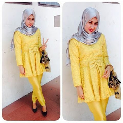 kebaya hijab kuning panjang simple