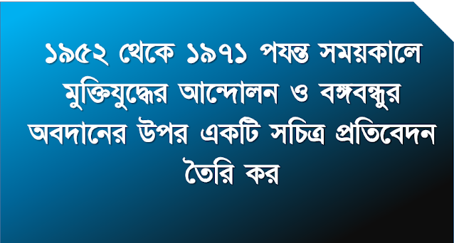 ১৯৫২ থেকে ১৯৭১ পযন্ত সময়কালে মুক্তিযুদ্ধের আন্দোলন ও বঙ্গবন্ধুর অবদানের উপর একটি সচিত্র প্রতিবেদন তৈরি কর