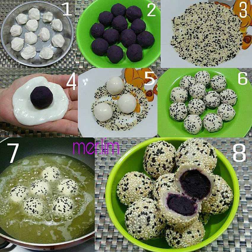 Resep Membuat Sesame Ball Atau Onde Onde Isi Ubi Ungu