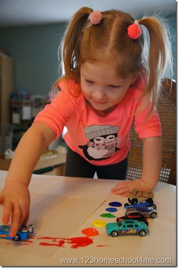 Rainbow Painting with Cars Kids Activities