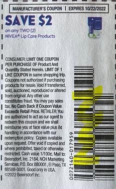 USE $2.00/2 NIVEA  Lip Care Coupon from "SAVE" insert week of 9/25/22.