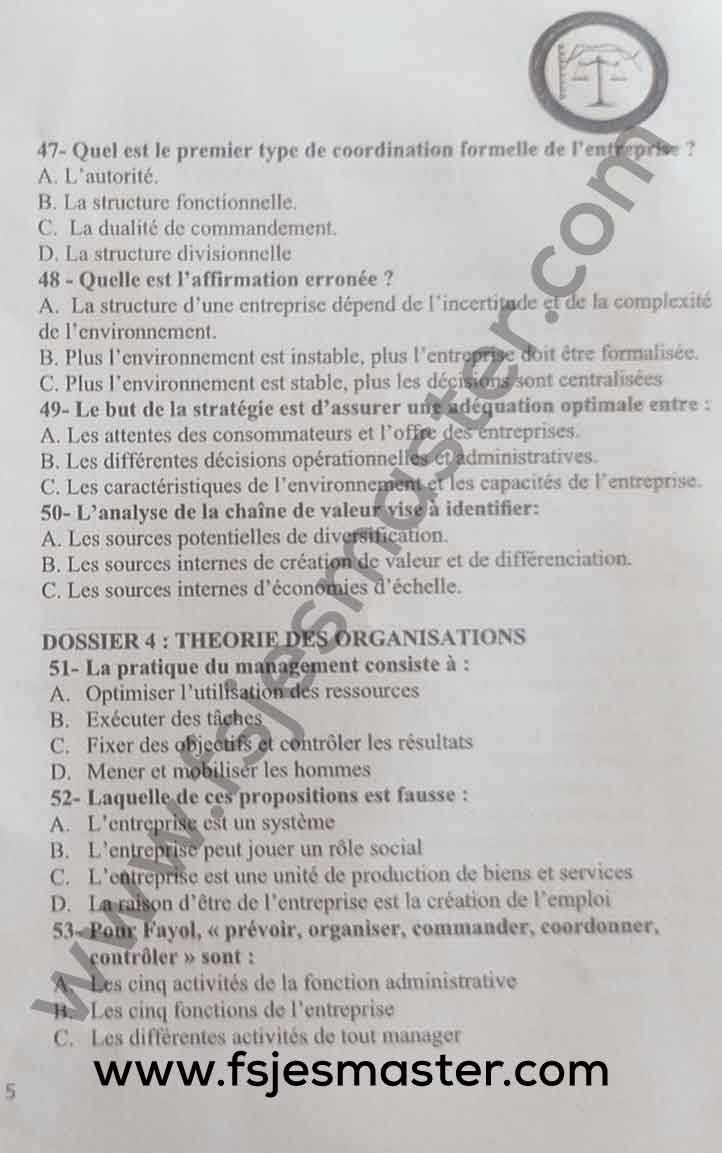 Exemple Concours Master Marketing Stratégique et Management Commercial et d'Entreprises 2023-2024 - Fsjes Souissi