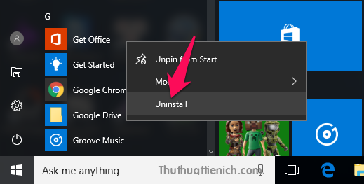 Gỡ ứng dụng Get Office trong Start menu