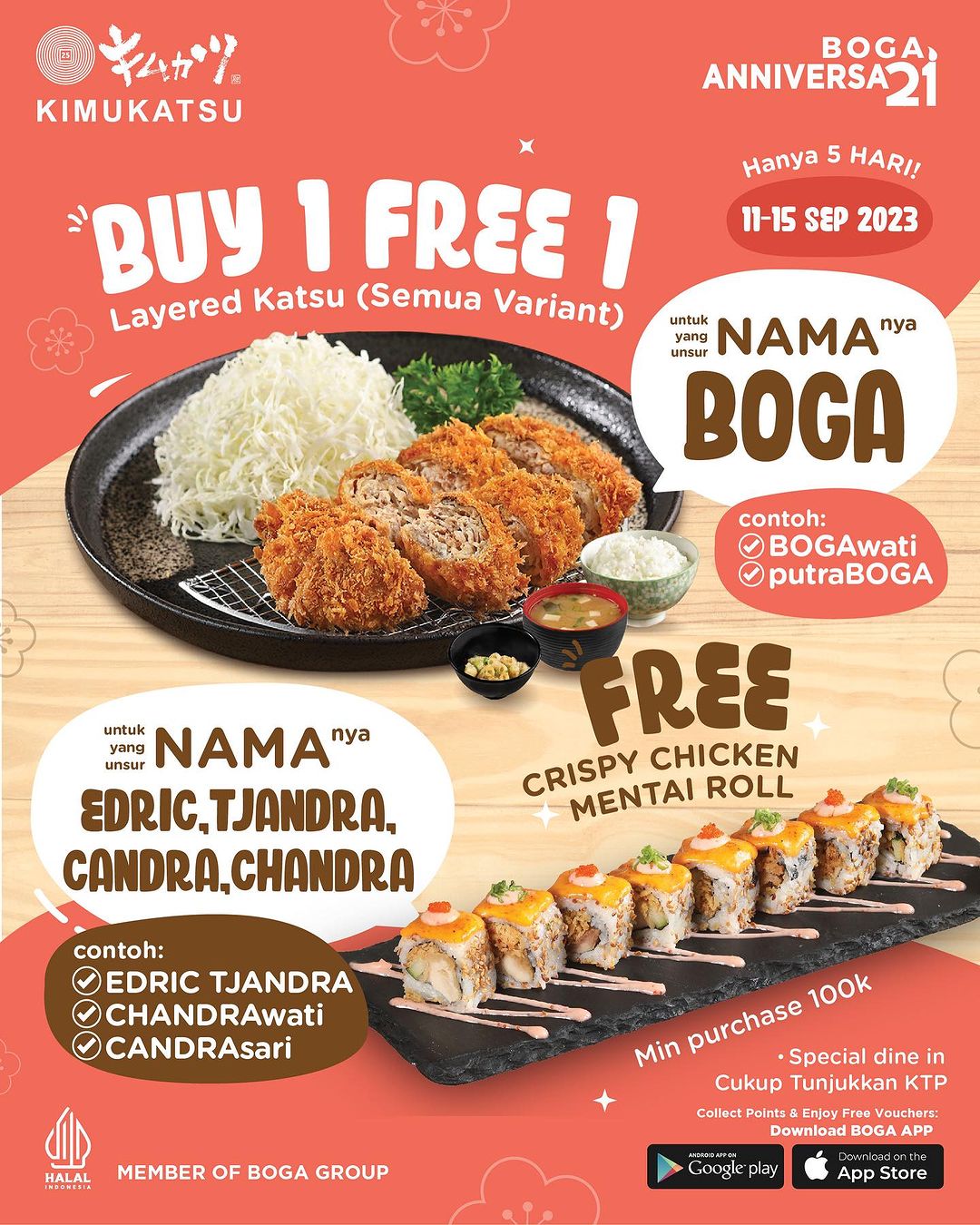 Promo KIMUKATSU BOGA ANNIVERSARY – FREE CRISPY CHICKEN & GRATIS LAYERED KATSU