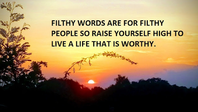 FILTHY WORDS ARE FOR FILTHY PEOPLE SO RAISE YOURSELF HIGH TO LIVE A LIFE THAT IS WORTHY.