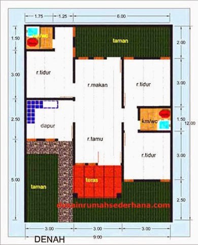 gambar denah rumah luas tanah 100 m2 2