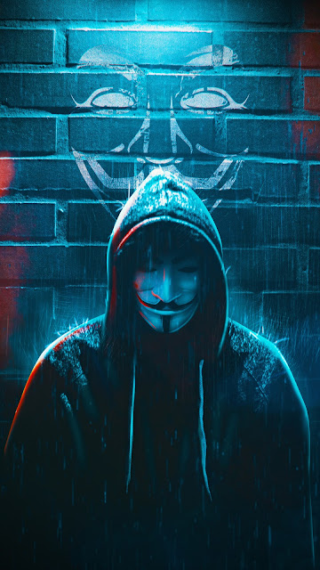 Wallpaper Anonymous, Guy, Mask, Rain, Artwork