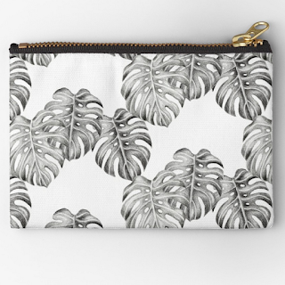 monstera leaf pattern zipper pouch