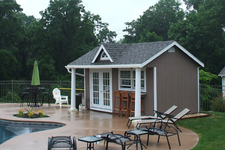 in a wooden pool house or a vinyl pool house