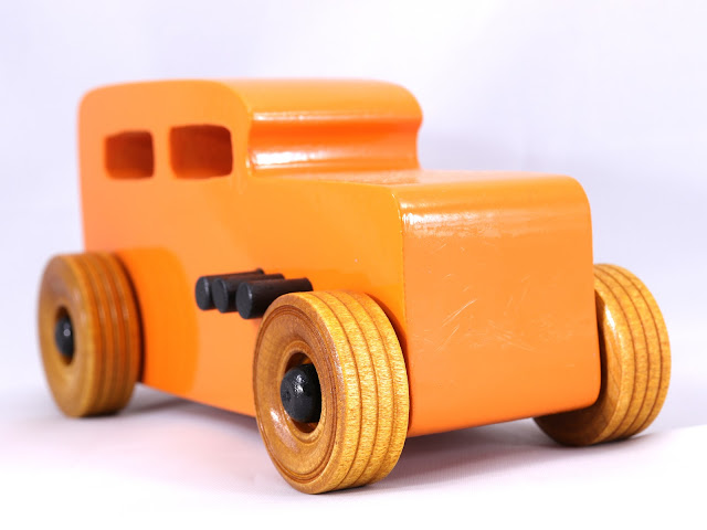 Handmade Wooden Toy Car Hot Rod 1932 Ford Sedan Hot Rod Freaky Ford Orange Black