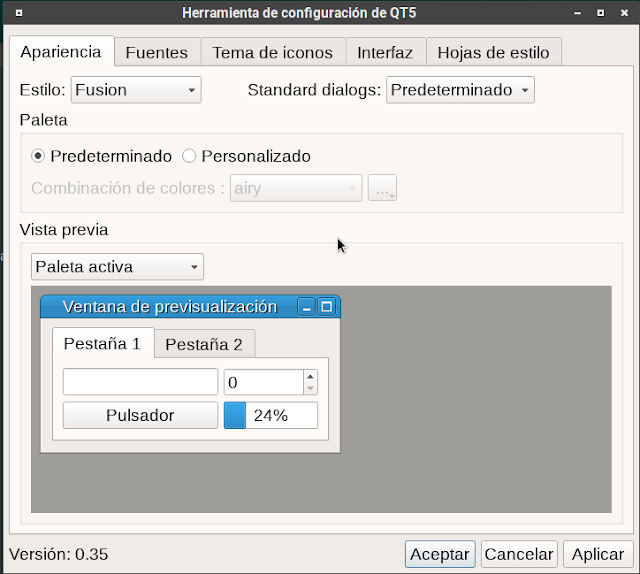 Herramienta de configuración de QT5 en MATE