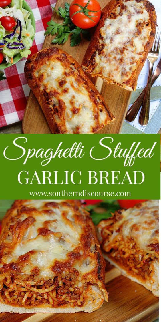 Spaghetti Stuffed Garlic Bread