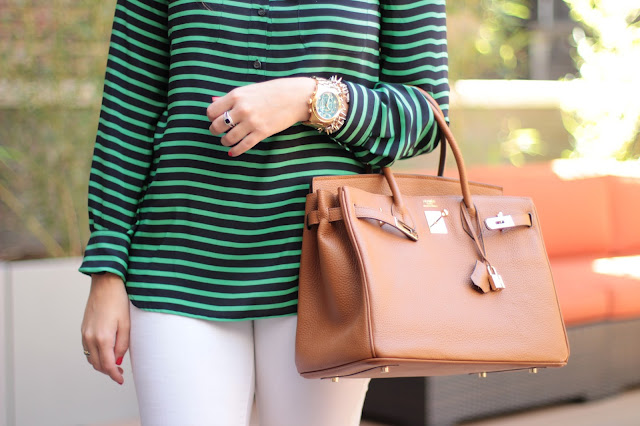 hermes birkin, j. crew stripe shirt, birkin, hermes purse