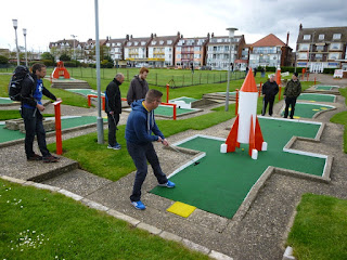 Playing the classic Arnold Palmer Crazy Golf course in Skegness on Miniature Golf Day in May 2015