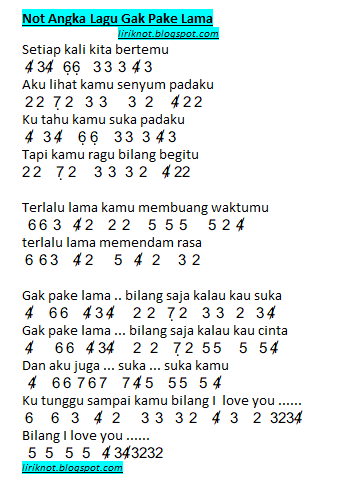 Not Angka Lagu Gak Pake Lama