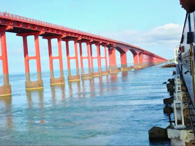 Pamban rail bridge parallel to Pamban road Bridge