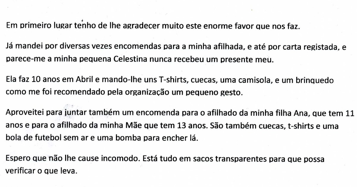 Projecto UPG - Voluntários com Carga: CARTAS DE AGRADECIMENTO