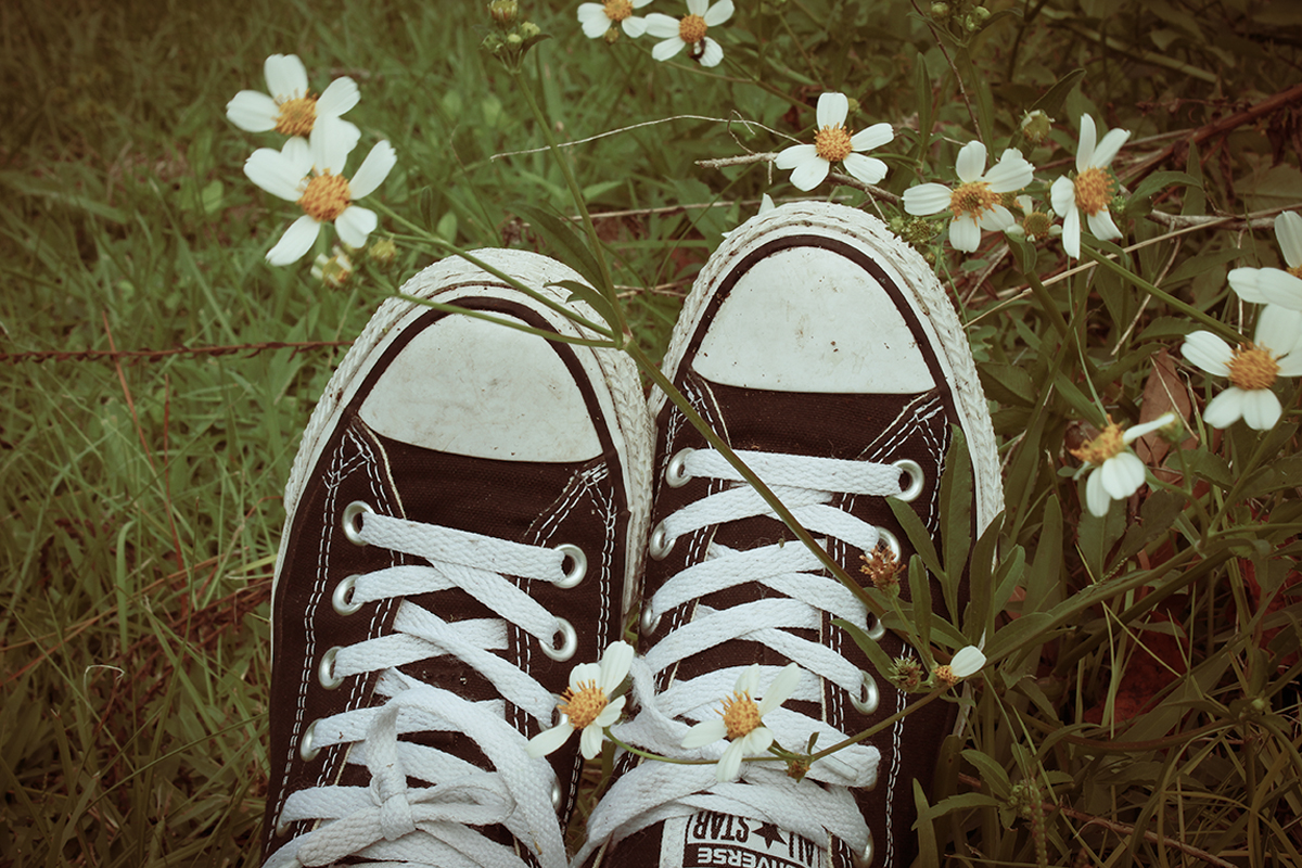 close-up of black converse sneakers