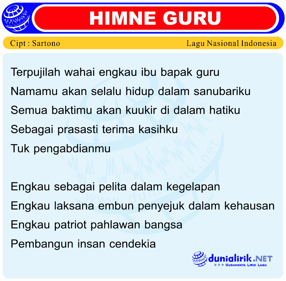  Lirik Lagu Hymne Guru  Versi Terbaru Download Teks Liriknya