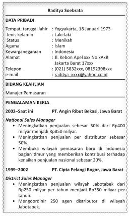 Definisi dan Contoh CV aka Curriculum Vitae - Murad Maulana