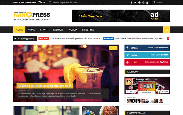 Nanopress - Responsive News/Magazine Blogger Template 