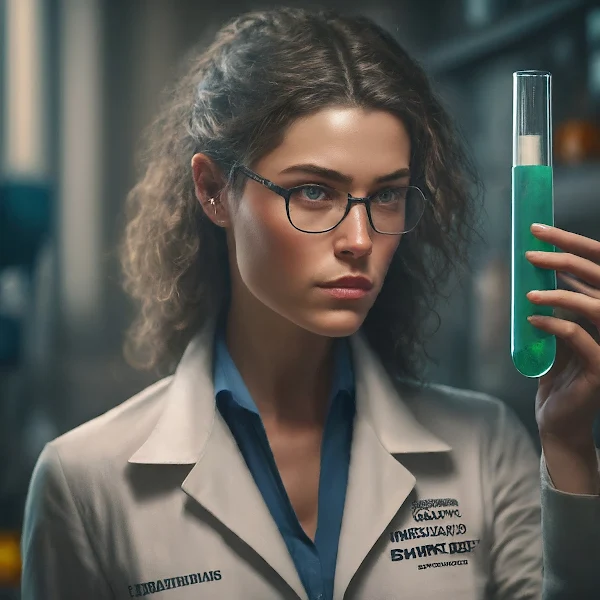  a female doctor working with AI lab experiments 