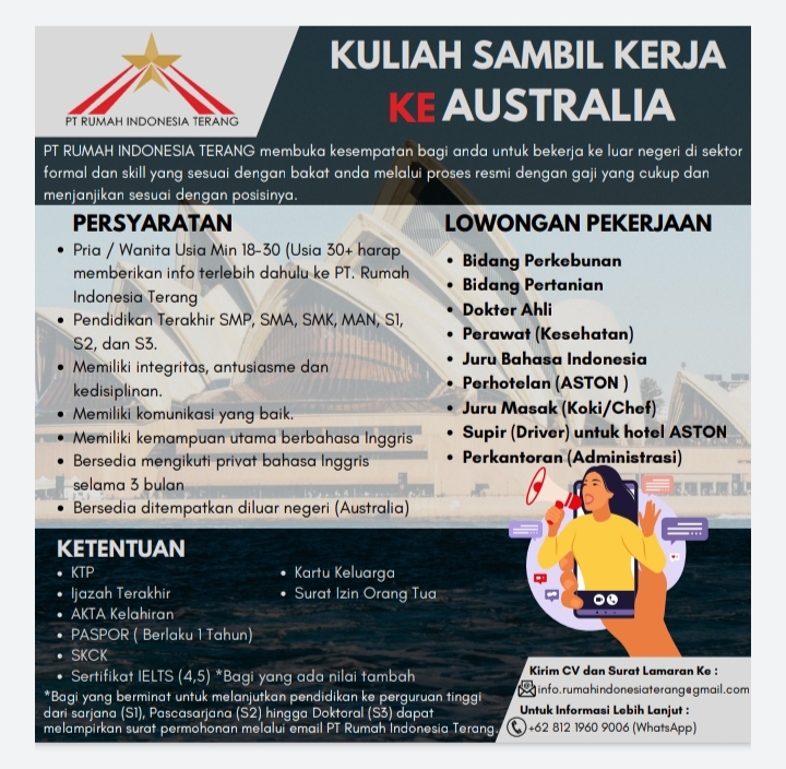 Yuk Daftar! PT Rumah Indonesia Terang Buka Peluang Kuliah Sambil Kerja di Australia