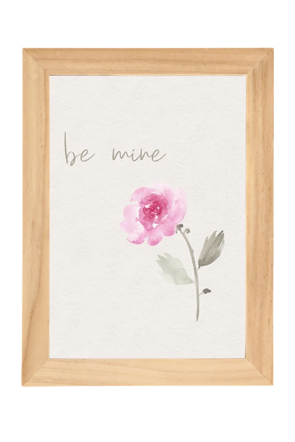 Free printable Valentine's day art with "Be mine" and pink flower