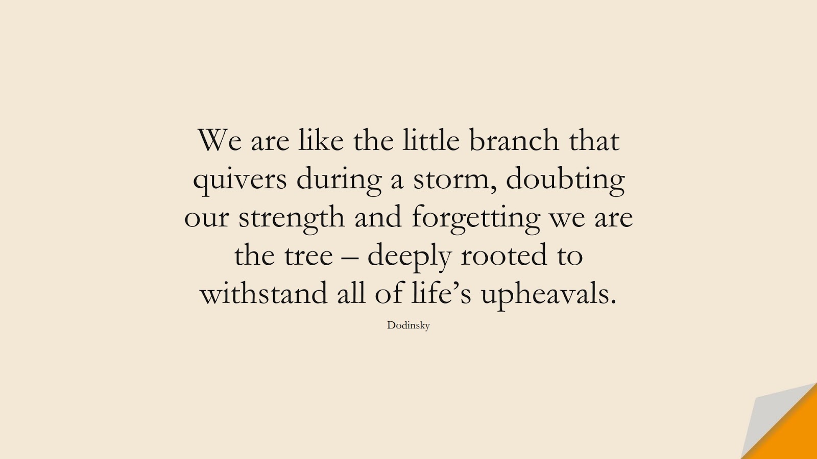 We are like the little branch that quivers during a storm, doubting our strength and forgetting we are the tree – deeply rooted to withstand all of life’s upheavals. (Dodinsky);  #EncouragingQuotes